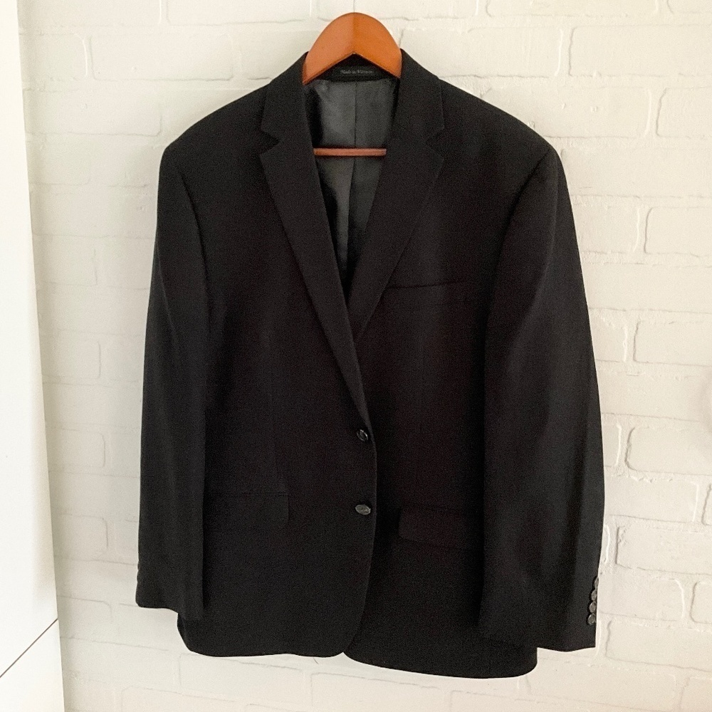Tailored Black Linen Blend Blazer Structured Quiet Luxury Oversized Sz 46R - Picture 3 of 11